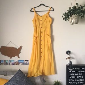 Yellow Button down midi dress